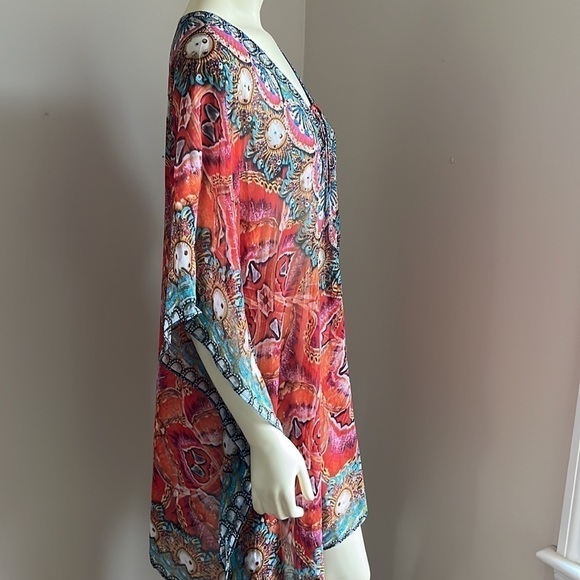 Akaru Women’s Sheer Beach Coverup Tunic Dress Multicolored Multi Print XL - Picture 4 of 15